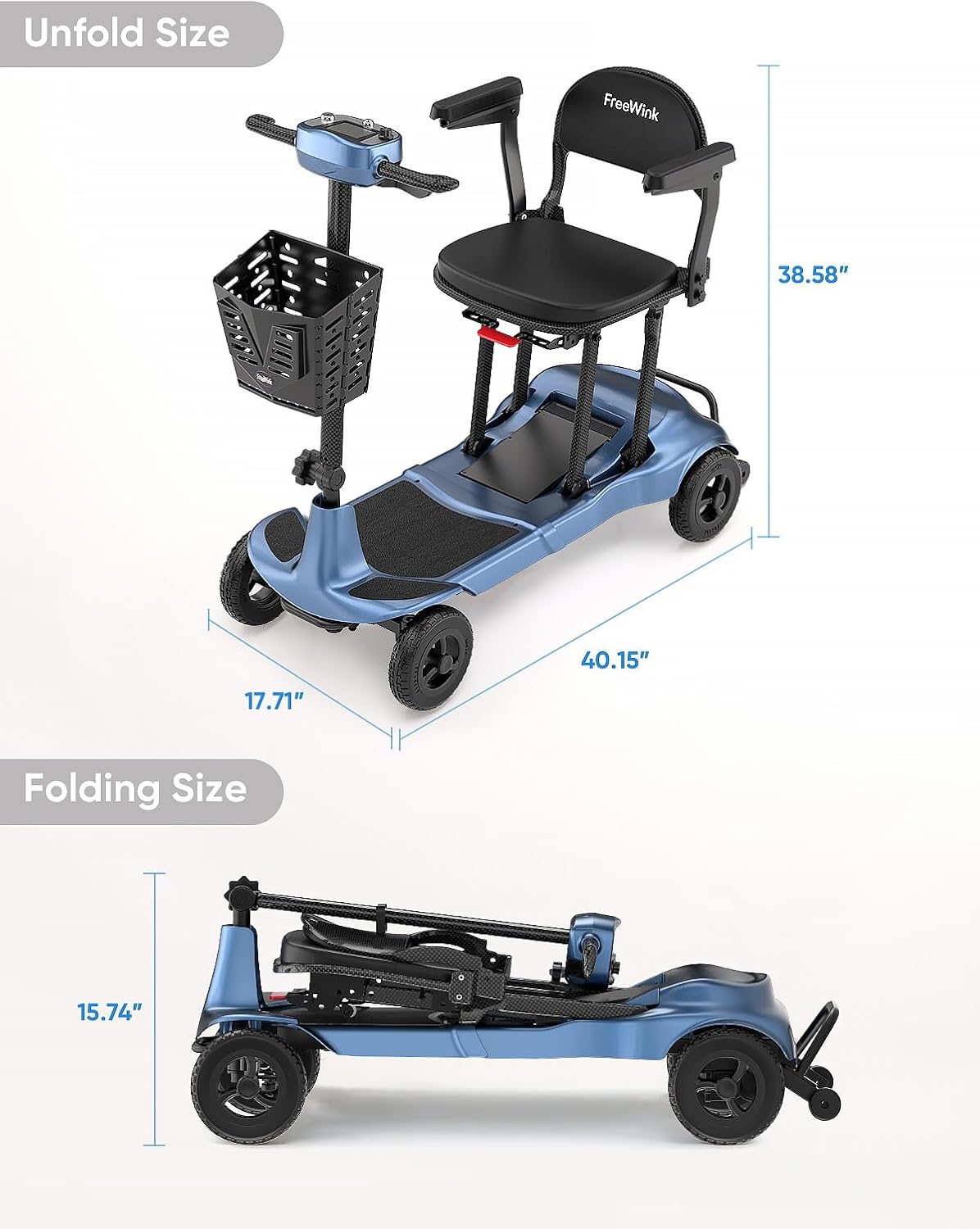 FreeWink T580 Ultra Lightweight Carbon Fiber Folding Mobility Scooter