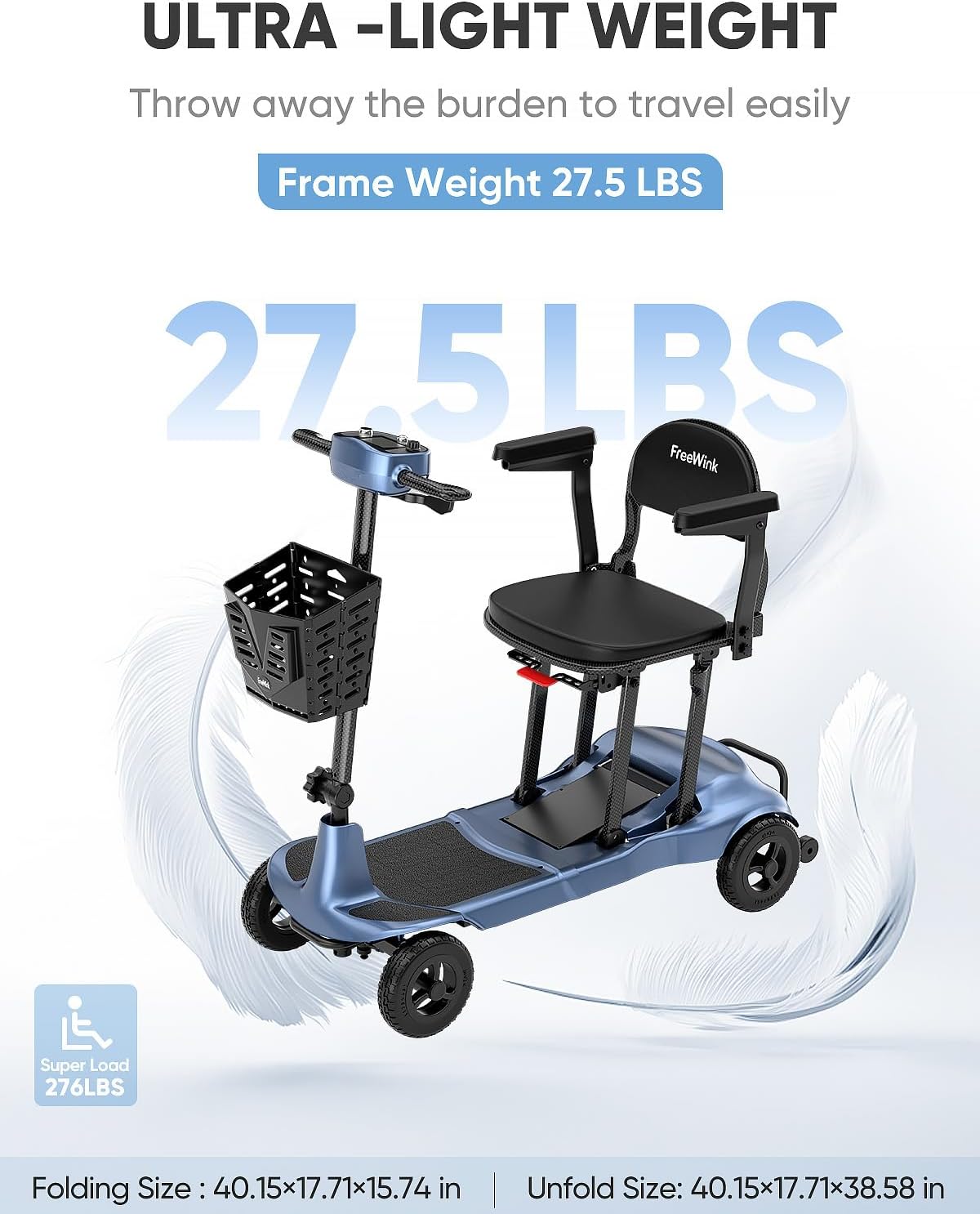 FreeWink T580 Ultra Lightweight Carbon Fiber Folding Mobility Scooter