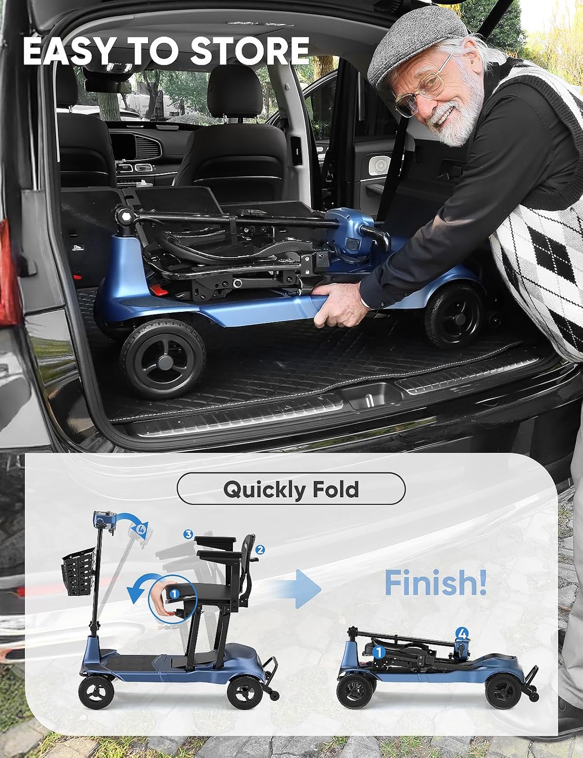 FreeWink T580 Ultra Lightweight Carbon Fiber Folding Mobility Scooter