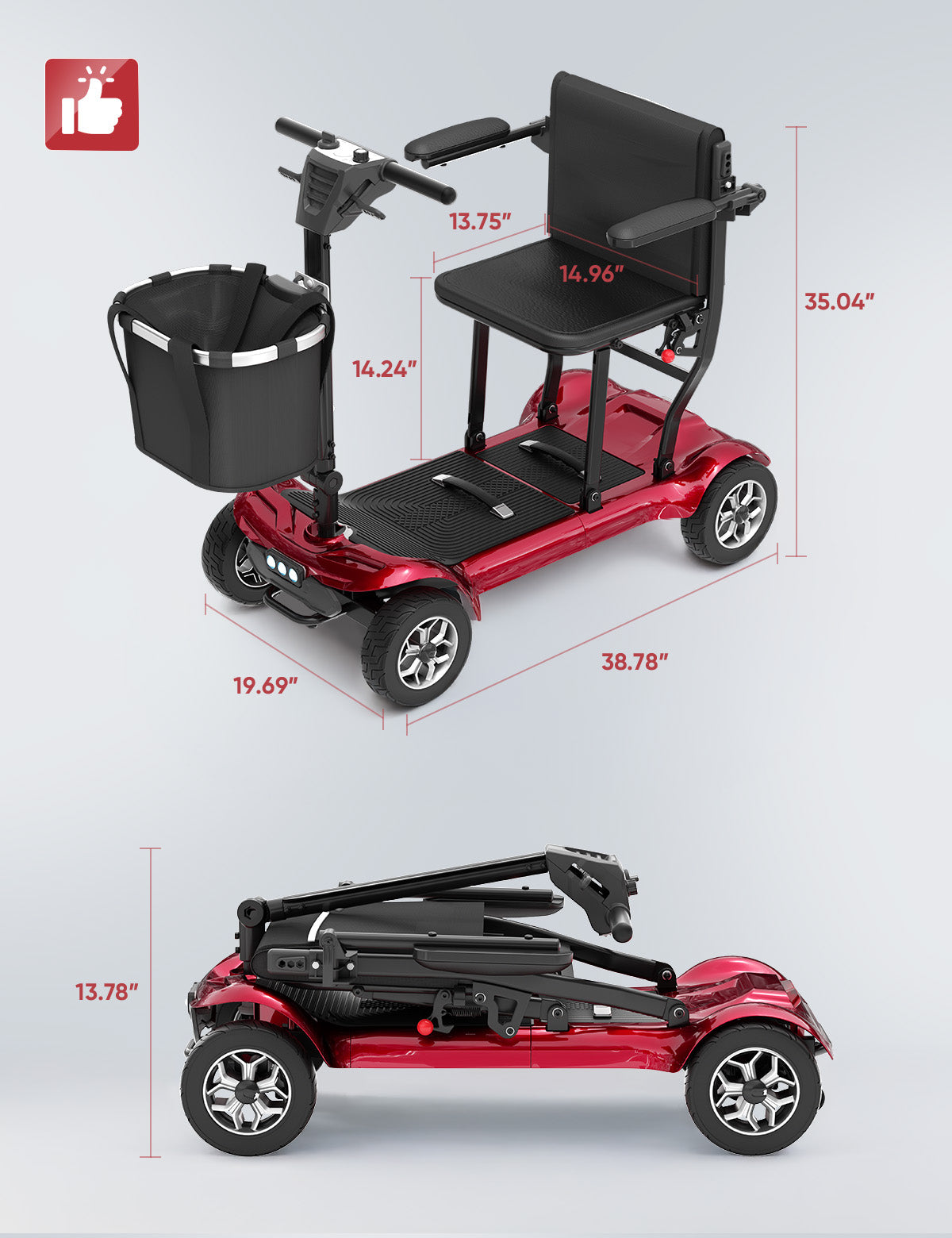 FreeWink 985 Folding 4-Wheel Mobility Scooter with Dual Removable Batteries