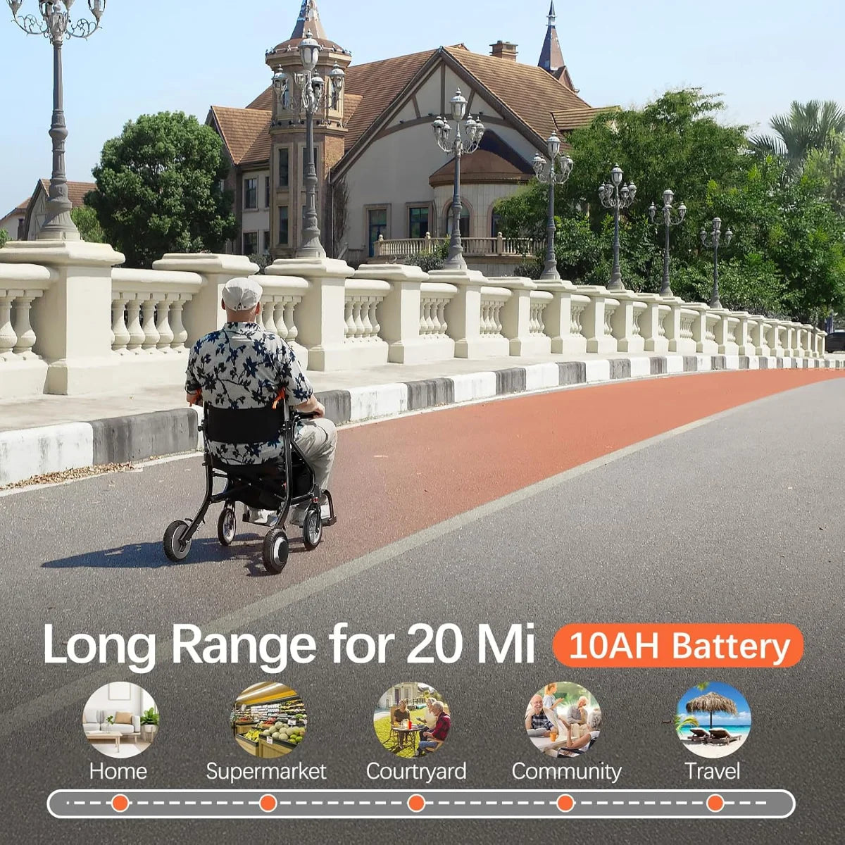 FreeWink 9183E electric wheelchair with 10Ah battery and up to 20-mile range for everyday travel