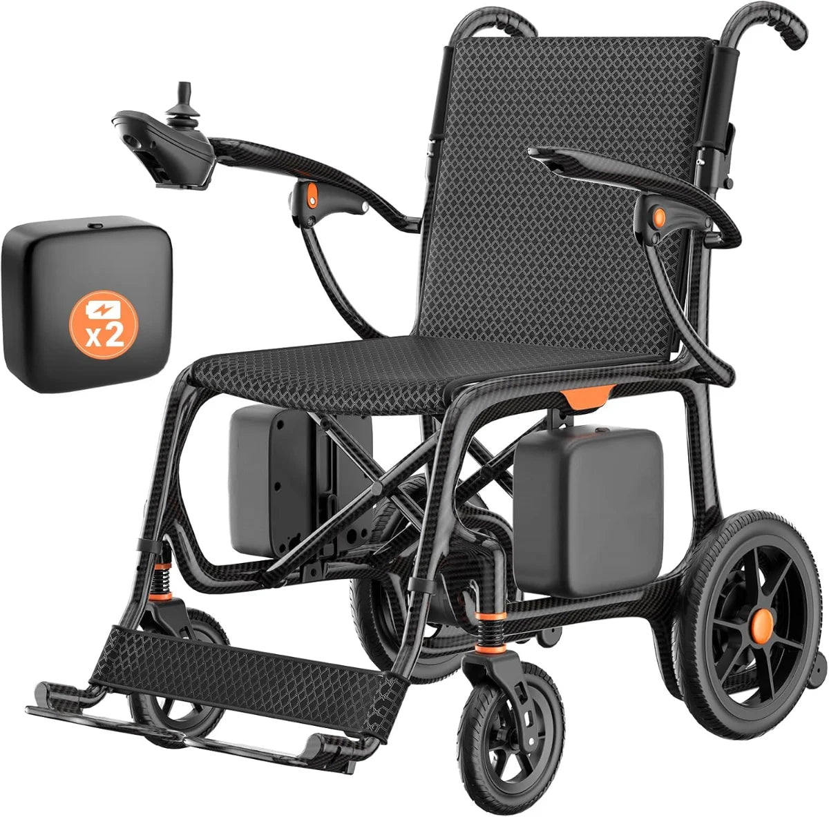 FreeWink EW209 black carbon fiber folding electric wheelchair with joystick and removable batteries