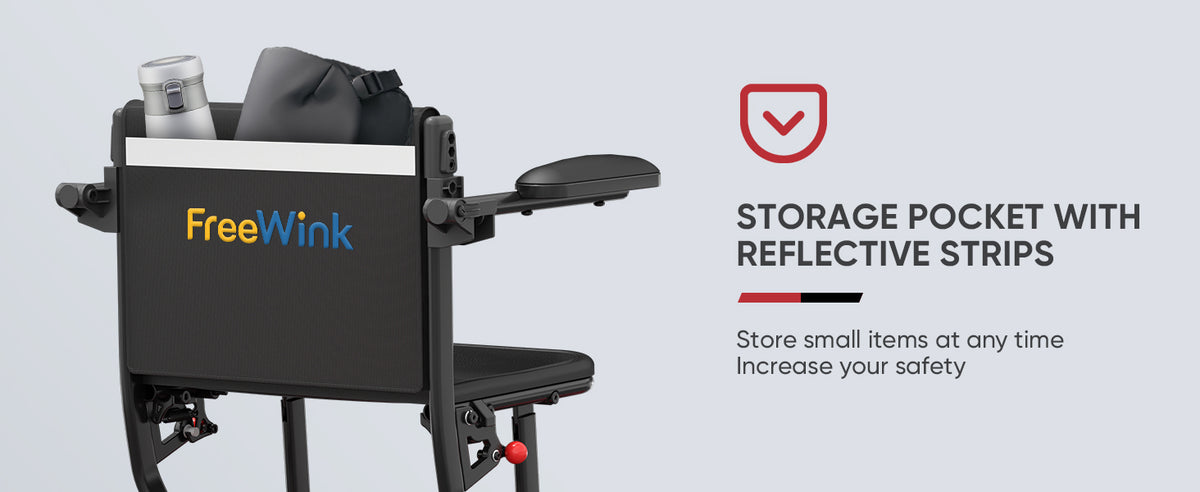 Rear storage pocket on the FreeWink 985 mobility scooter